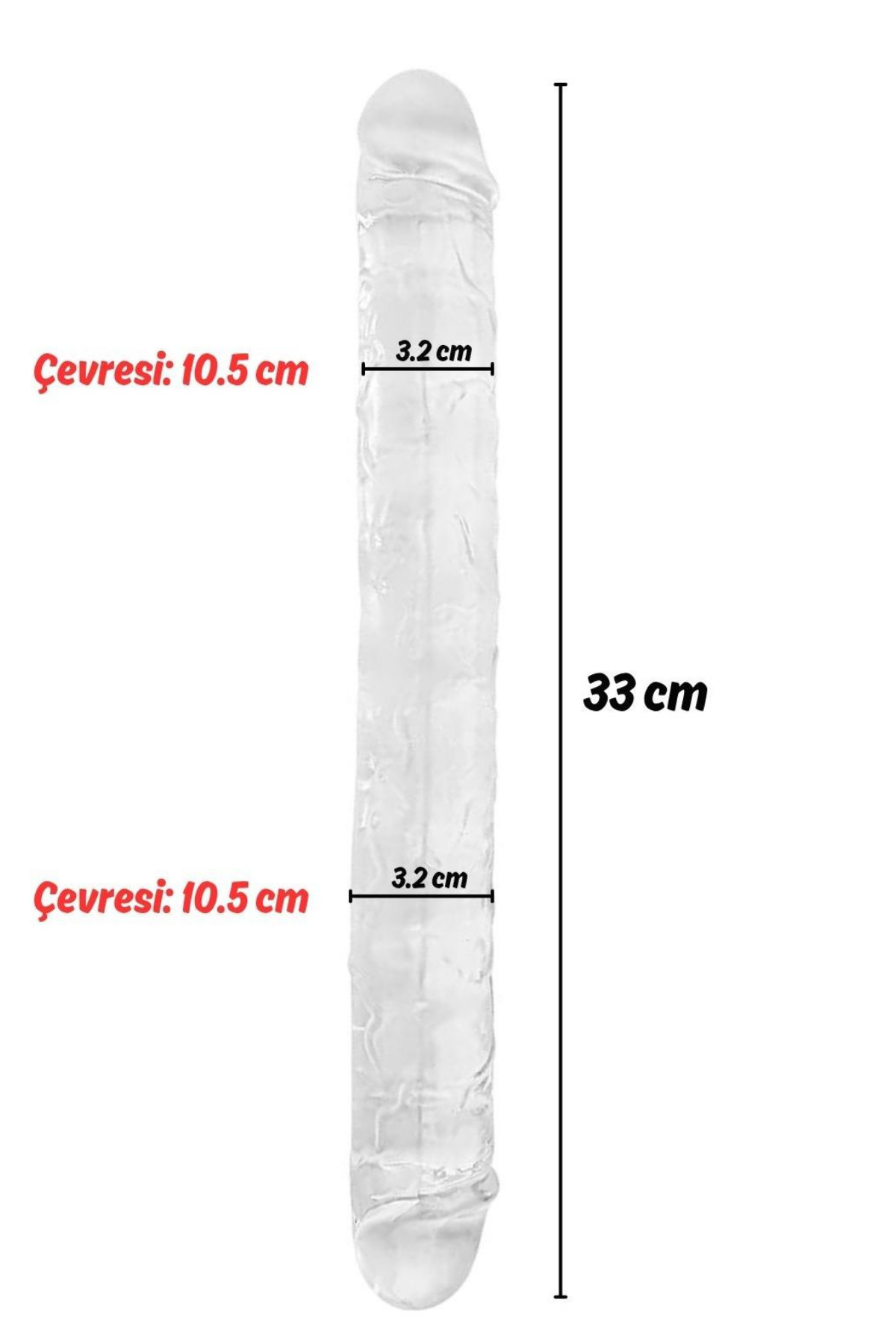 33 CM Ultra Soft Realistik Double Ended Dildo Şeffaf Tasarım