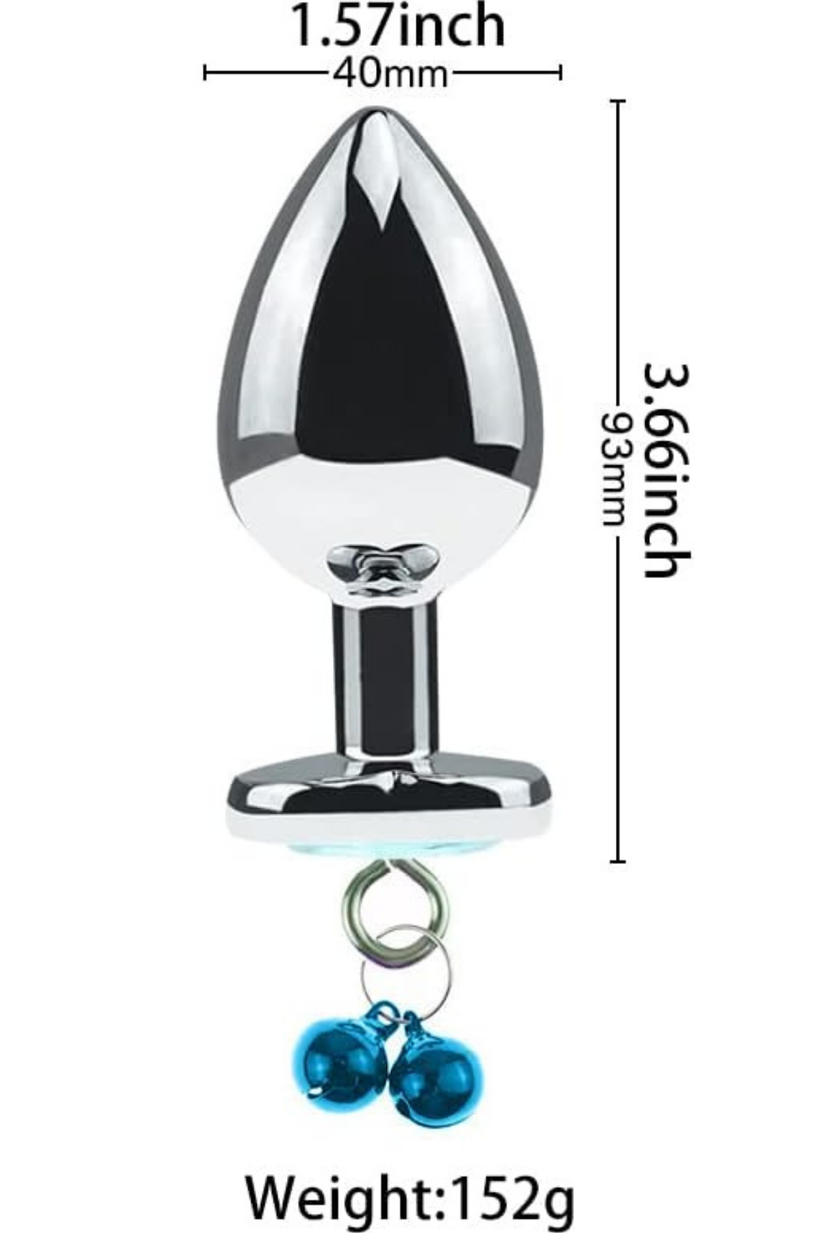  9 CM Paslanmaz Çelik Mavi Kalp Taşlı Parlak Metal Lüks Zilli Anal Plug