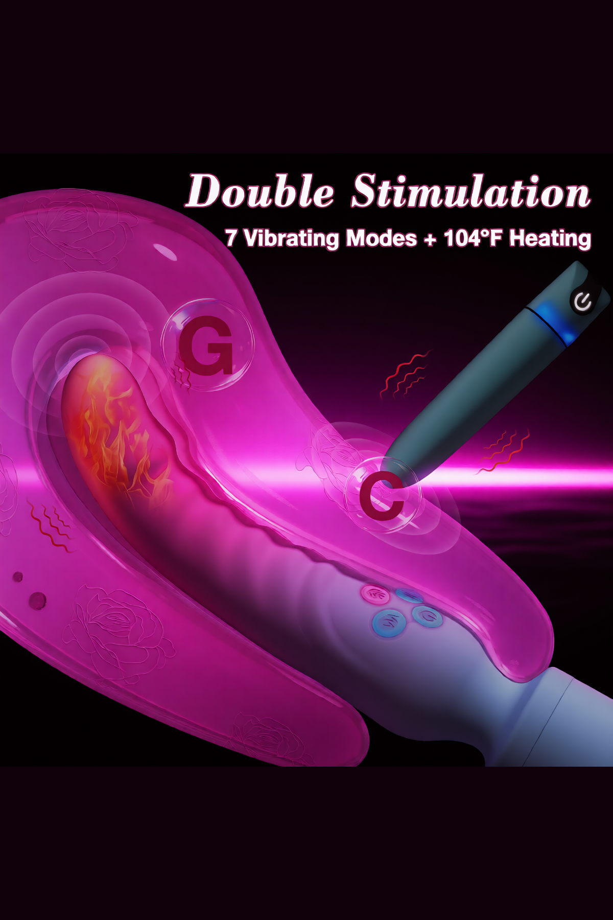  Çift Taraflı Rotasyonlu Isıtmalı Titreşimli G Noktası Klitoral Wand Vibratör