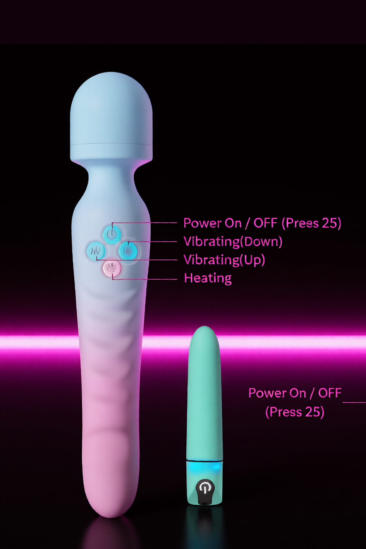  Çift Taraflı Rotasyonlu Isıtmalı Titreşimli G Noktası Klitoral Wand Vibratör