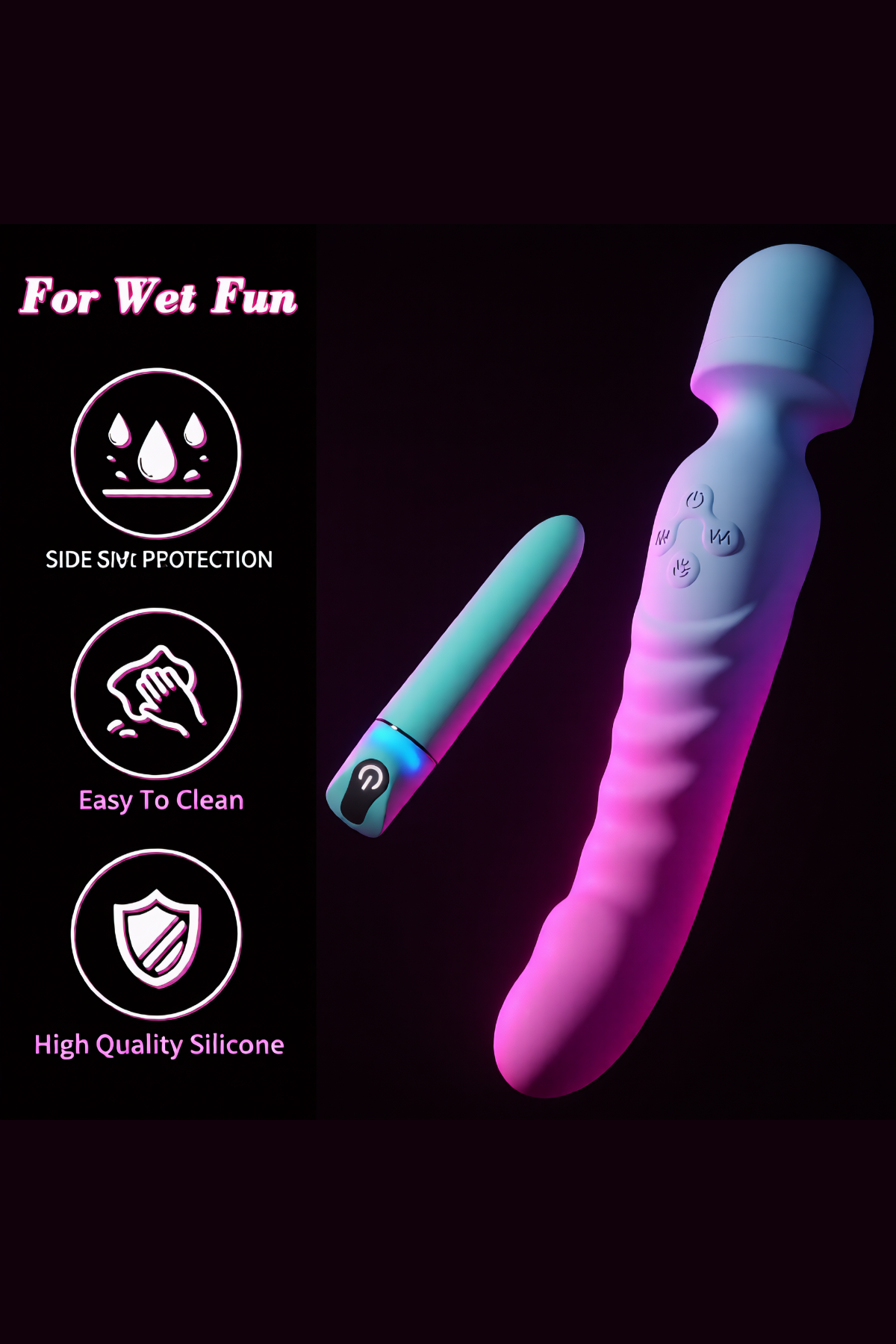  Çift Taraflı Rotasyonlu Isıtmalı Titreşimli G Noktası Klitoral Wand Vibratör