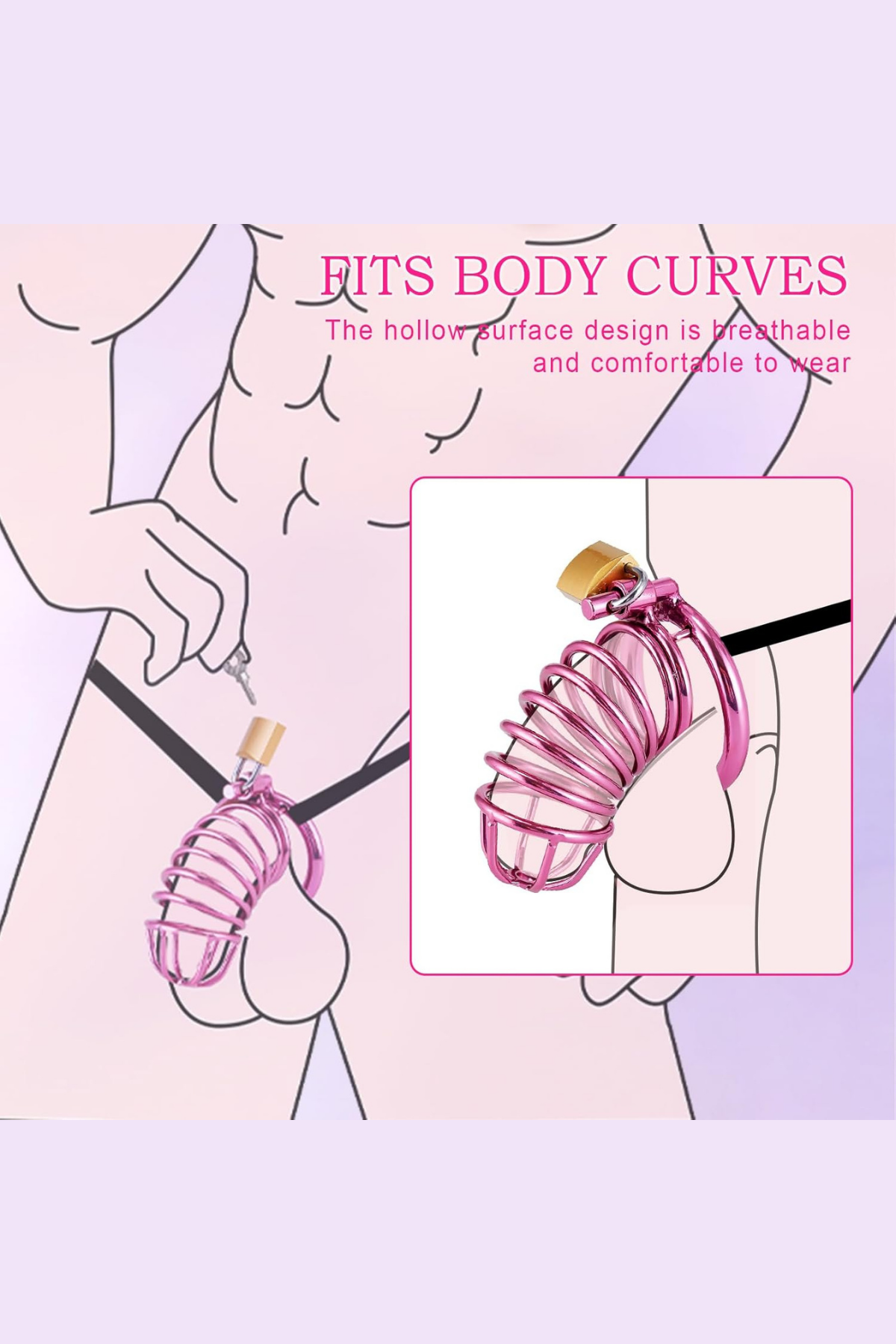 Kemerli Pembe Erkek Penis Kafesi Chastity Cage