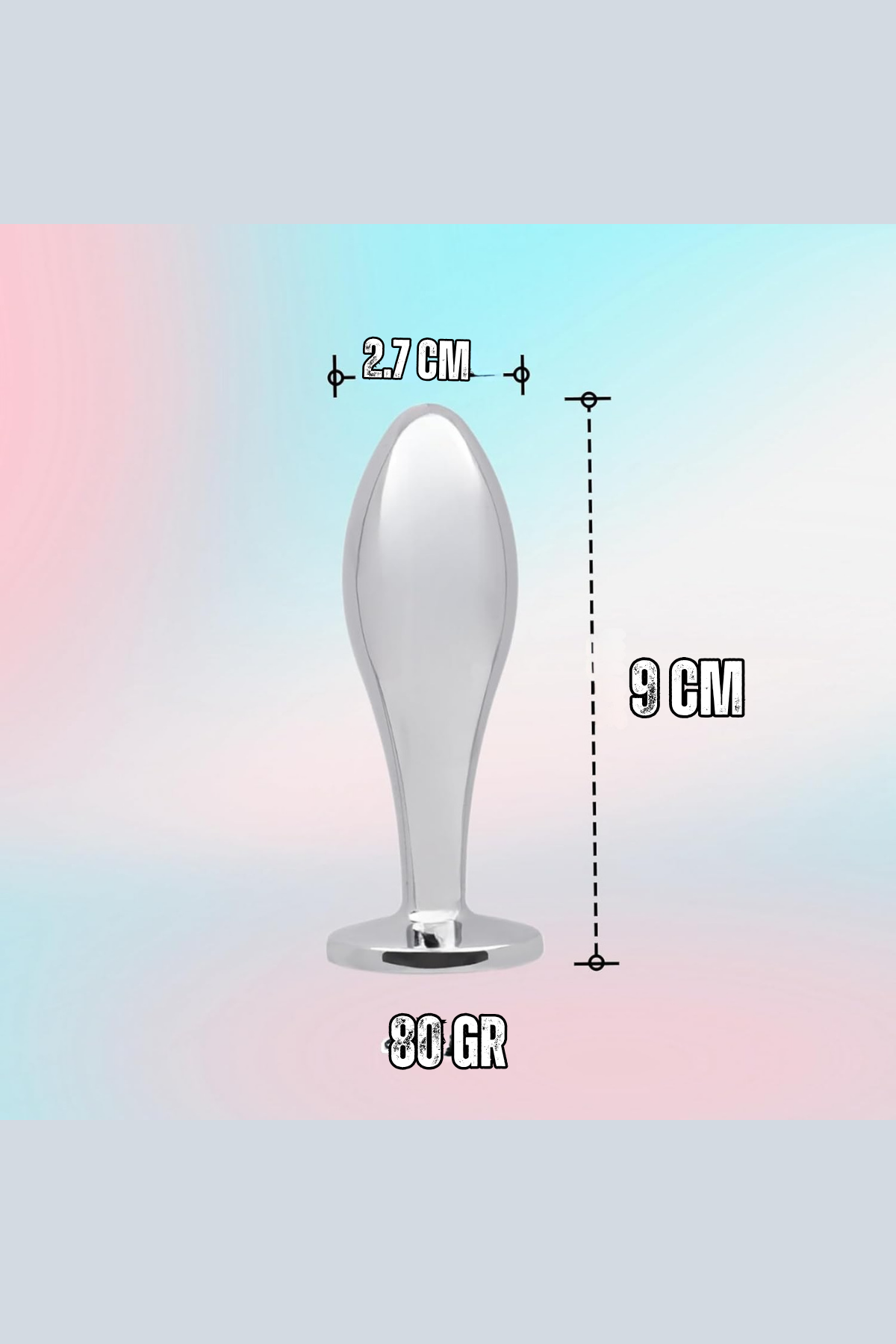 Orta Boy 9 CM Gümüş Paslanmaz Çelik Kavisli Lüks Anal Plug