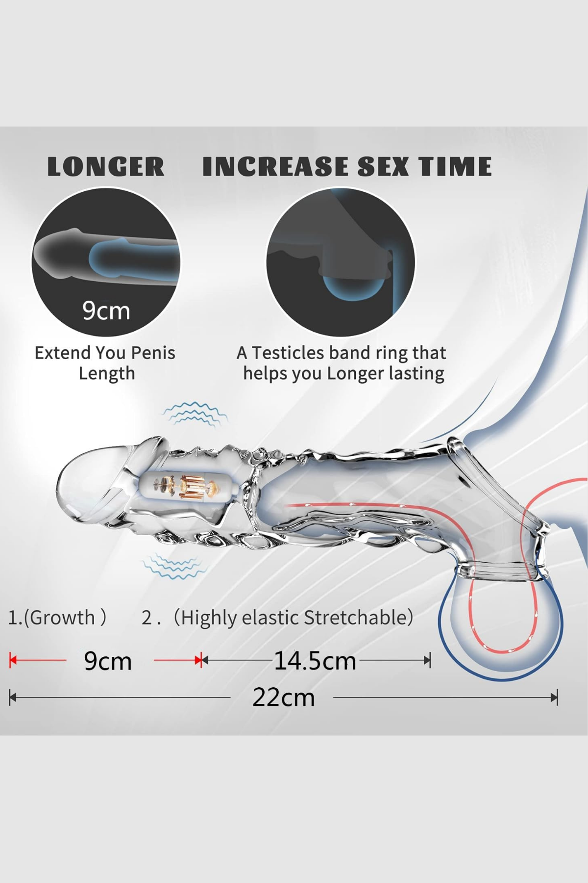 Uzatmalı Şeffaf Titreşimli Erkek Penis Kılıfı
